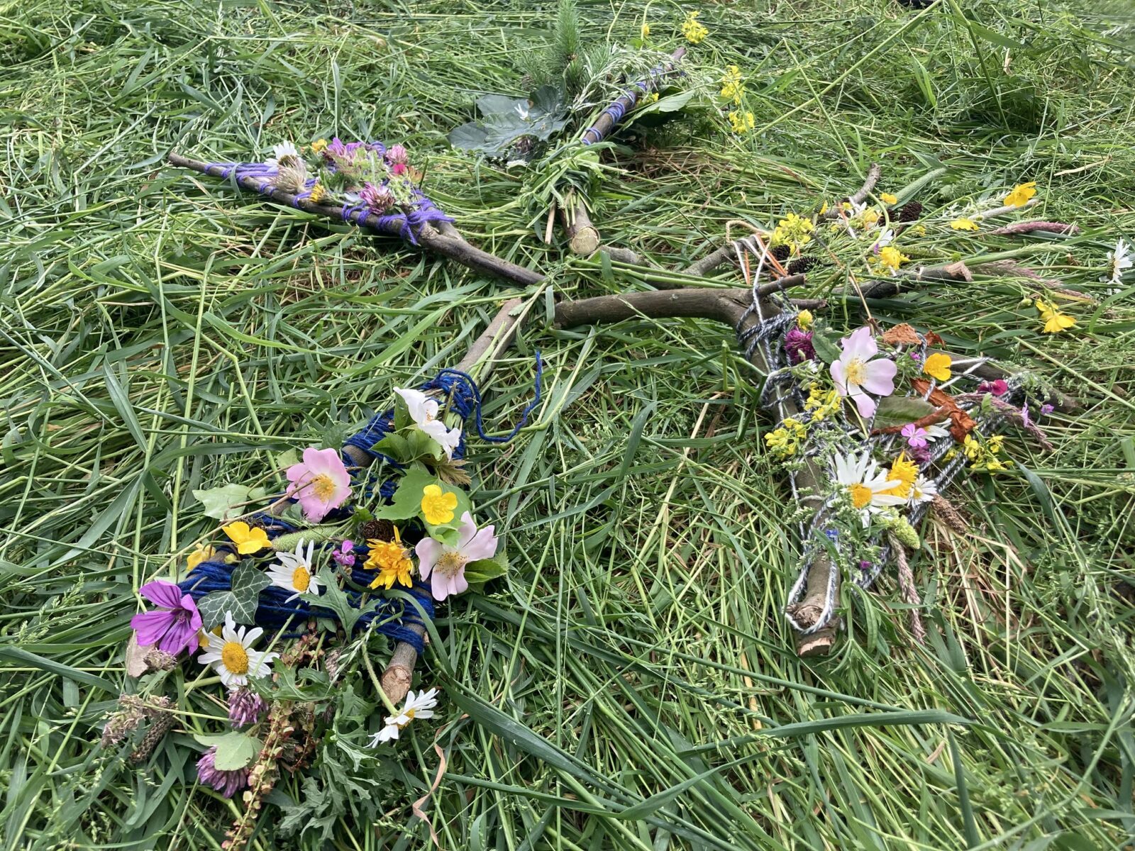 Nature weaves produced by participants on the NatureWell course at Southmead Hospital, June 2021