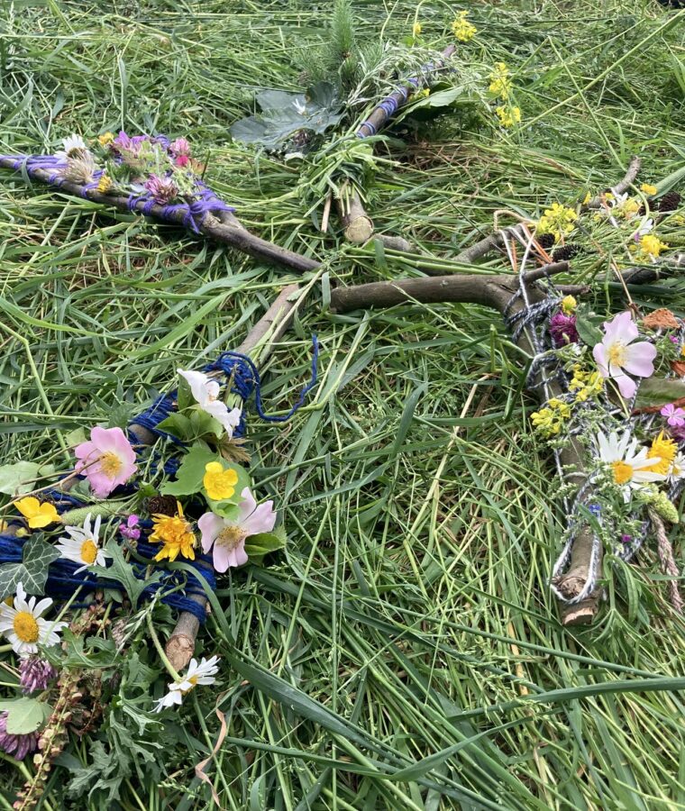 Nature weaves produced by participants on the NatureWell course at Southmead Hospital, June 2021