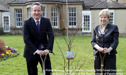 David Cameron and Sue Bailey plant a tree at Warneford Hospital. Photo: Ric Mellis. All rights reserved.