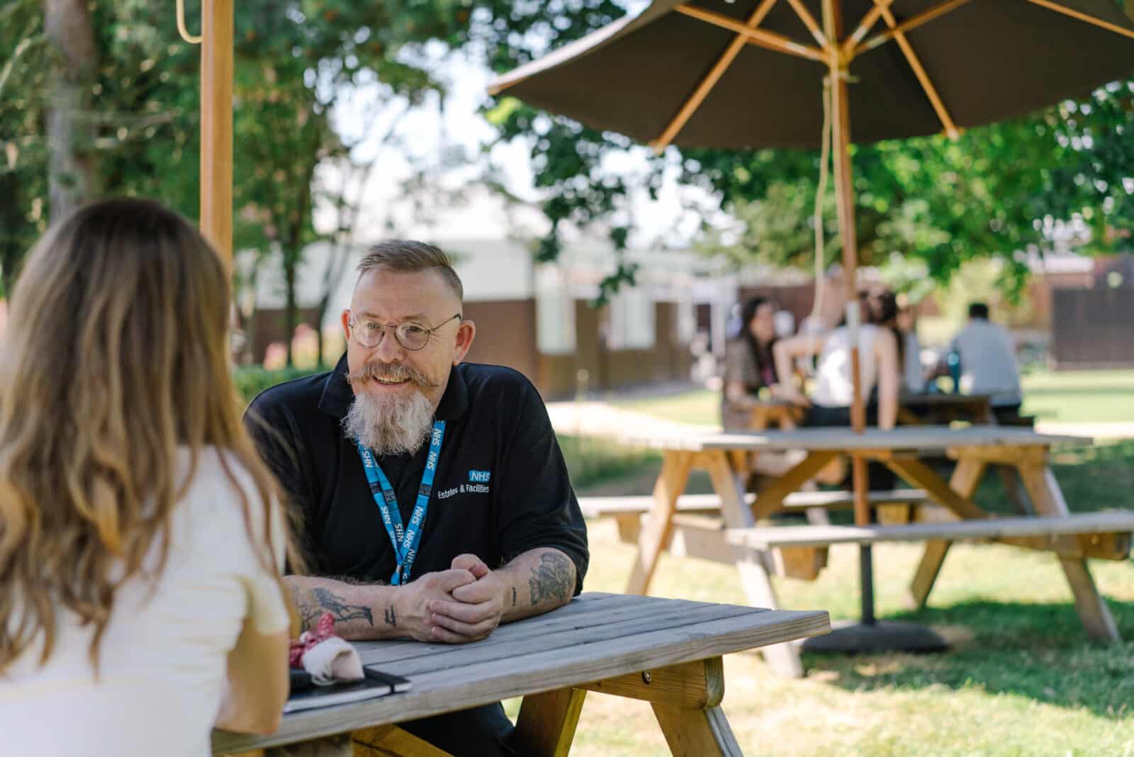 Staff enjoy the Secret Garden at Glenfield Hospital, Leicester