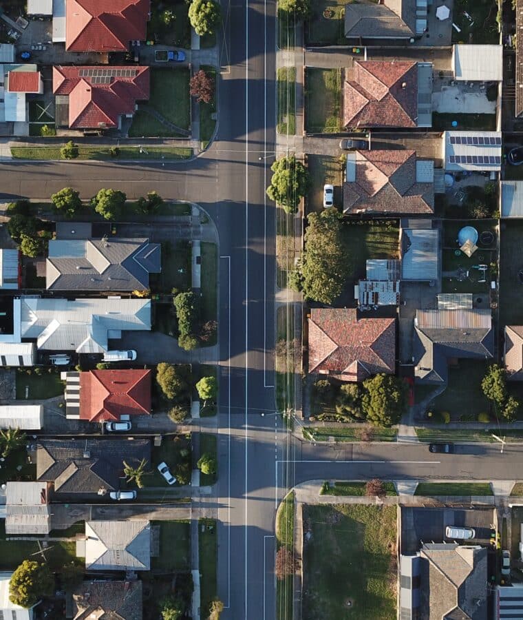 Aerial view of a city suburb