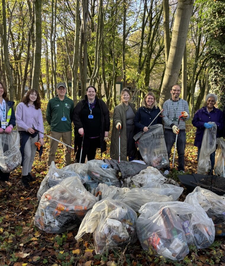 Clean up team at Grove St Open Space in Liverpool with ranger Nick White