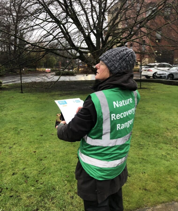 Ranger Duika Burges Watson bird watching at Freeman Hospital. Photo: Duika Burges Watson/CSH, 2026